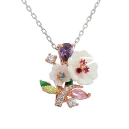 [N5469 Eden] N5469, Necklace Silver 925,  White Shell red corrundum.Pink Shell, CZ & Green enamel
