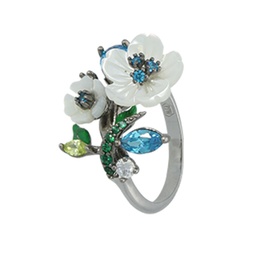 U3950, Ring Silver 925,  Shell flower,  CZ & Enamel
