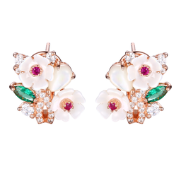 [V5380 Eden] V5380, Earrings Silver 925,  Shell flower,  Green spinel,  CZ