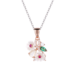 [N5305 Eden] N5305, Necklace Silver 925,  Shell flower,  Green spinel,  CZ