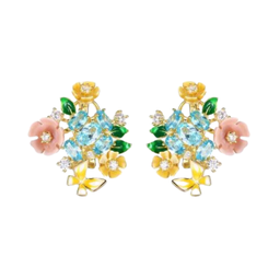 [V5381 Eden] V5381, Earrings Silver 925,  Yellow&Pink Shell,  CZ