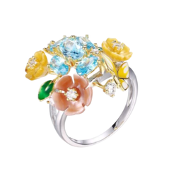 [U3883 Eden] U3883, Ring Silver 925,  Yellow&Pink Shell,  CZ