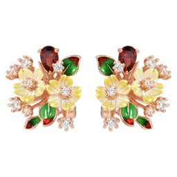 [V5581 Eden] V5581, Earrings Silver 925,  White CZ,  Garnet CZ, Shell Flower