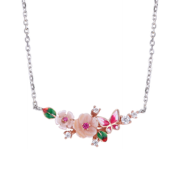 [N4956 Eden] N4956, Necklace Silver 925 ,  Pink Shell,  White CZ,  Corundum