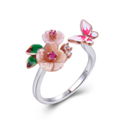 U3790, Ring Silver 925 ,  Pink Shell,  White CZ,  Corundum
