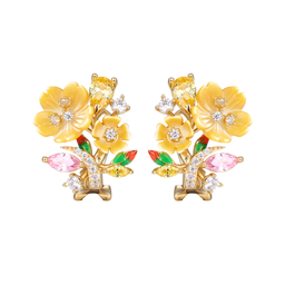 [V4737 Eden] V4737, Earring Silver 925,  White CZ,  Green Peridot,  Yellow Shell