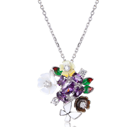 [N4924 Eden] N4924, Necklace Silver 925,  Zircon ,  Shell flower