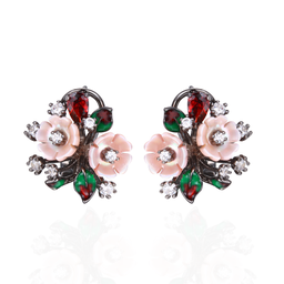 [V4736 Eden] V4736, Earrings Silver 925,  White&Yellow Shell,  White CZ,  Garnet