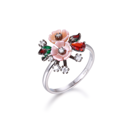 [U3746 Eden] U3746, Ring Silver 925,  White&pink Shell ,  White Zircon,  Garnet