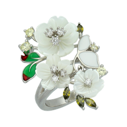 [U4127 Eden] U4127, Ring,  Sterling Silver 925,  Cubic Zirconia,  Shell flower , Enamel 