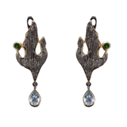 [V5391 Garden of Babylon] V5391, Earrings Silver 925, Diopside, Swiss blue Topaz, Hand Made