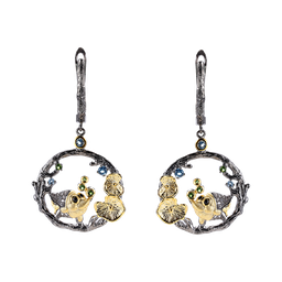 [V5328 Garden of Babylon] V5328, Earrings Silver 925, Black Spinel, Swiss Blue Topaz, Diopside, White Topaz, Hand Made