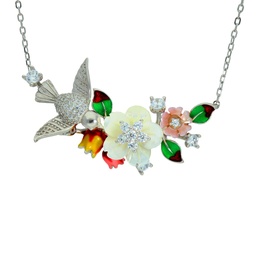 [N5547 Eden] N5547, Necklace Silver 925, White CZ,  Pink Shell & White Shell