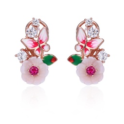 [V4876 Eden] V4876, Earrings Silver 925,  Pink shell ,  White CZ,  Corundum