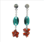 [V3612 Stainless Steel] V3612, Earrings Silver. 925,  Emerald&Indian Red Crystal