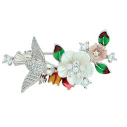 [A1256 Eden] A1256, Brooch Silver 925, White Zircon, Pink Shell and White Shell