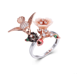 U3791, Ring Silver 925 ,  Pink Shell,  Black Shell,  White CZ