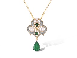 [NGD405160 Gold & Diamond ] NGD405160, Necklace Gold14K, 2.9g, Dia, 0.068 ct, I, I, J, 22pcs, Emerald, 0.657ct, 3pcs, Pearl, 0.712ct, 5pcs