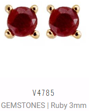 [V4785 Studs Gemstone XS] V4785, Earrings Silver 925,  Indian Ruby