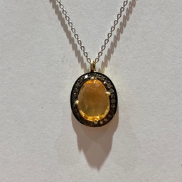 [M3753 Limited Edition] M3753,Necklace Silver 925,Diamond,Citrine, Gold Plated