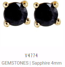 [V4774 Studs Gemstone M] V4774, Earrings Silver 925, Black Sapphire
