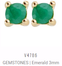 [V4786 Studs Gemstone XS] V4786, Earrings Silver 925, Emerald