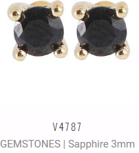 [V4787 Studs Gemstone XS] V4787, Earrings Silver 925, Black Sapphire