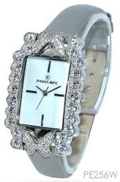 [PE256W Watches] PE256W, Watches S. Steel Quartz,  Steel case,  crystal,  MOP dial,  silver leather strap 