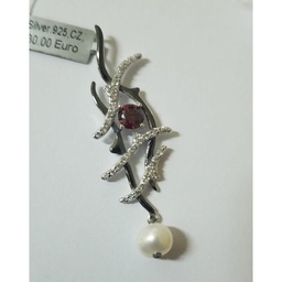 [M2984 Silver & Stones] M2984, Pendant, Chain, Silver 925  FWP & Garnet