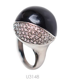 [U3148 Stainless Steel] U3148, Ring S. Steel 316L,  Black Onyx,  White Crystal