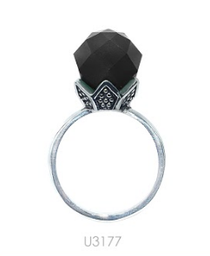 [U3177 Stainless Steel] U3177, Ring S. Steel 316L,  Faced Black Agata