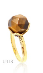 [U3181 Stainless Steel] U3181, Ring S. Steel 316L,  Gold Plated,  Faced Tiger Eye,  S. Steel Collection