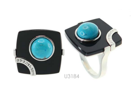 [U3184 Stainless Steel] U3184, Ring S. Steel 316L,  Tourquise,  Black Agata,  S. Steel Collection