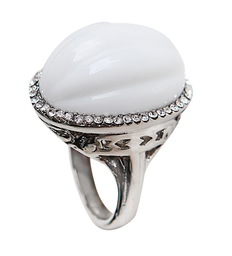 [U3150 Stainless Steel] U3150, Ring S. Steel 316L,  White Onyx,  White Crystal