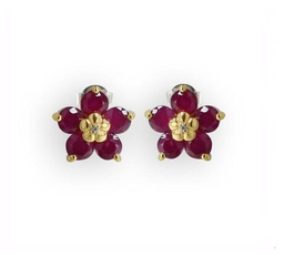 [V4434 Silver & Stones] V4434, Earrings Silver 925. african Ruby, white Zircon, IPGold