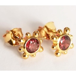 [V5871 Studs Gemstone Margarita] V5871,  Silver 925,  Garnet,  Gold Plated 0.5mic 18K 