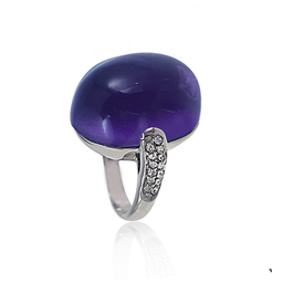 [U3146 Stainless Steel] U3146, Ring S. Steel 316L amethyst synthetic,  White Crystal