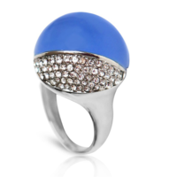 [U3149 Stainless Steel] U3149, Ring S. Steel 316L,  White & Blue Crystal