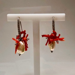 [V4583 Pearl Collection] V4583, Earrings Silver 925,   coral,   fresh water pearl