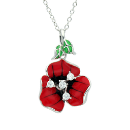[N5408 Art Nouveau] N5408, Necklace Silver 925,  CZ Red & Black Enamel Flower