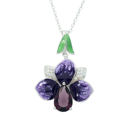 [N5407 Art Nouveau] N5407, Necklace Silver 925,  Amethyst CZ & Enamel flower