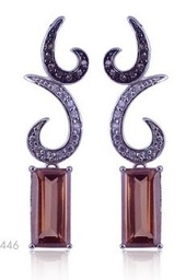 [V3446 Classics] V3446, Earrings Silver. 925, Cubic Zircone, Brown Crystal, Simplicity Collection