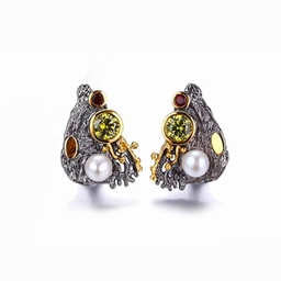 [V5444 Garden of Babylon] V5444, Earrings Silver 925,   Peridot,   Fresh water pearl,   Garnet,   Hand Made