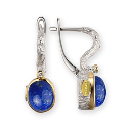 [V4596 Garden of Babylon] V4596, Earrings Silver 925, White Topaz, Lapis Azul, Gold plated, Hand Made