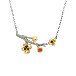 [N5612 Garden Of Babylon] N5612, Necklace Sterling Silver 925, Gold & Black Plated, Garnet, Hand Made