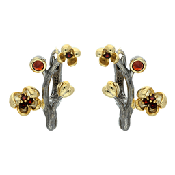 [V5683 Garden Of Babylon] V5683,Earrings Sterling Silver 925, Gold & Black Plated, Garnet, Hand Made
