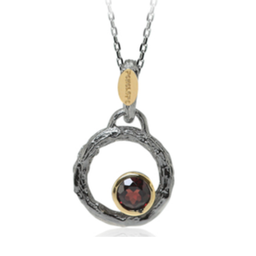 [N4913 Garden of Babylon] N4913, Necklace Silver 925,  Gold & Black Plated,  Garnet ,  Hand Made