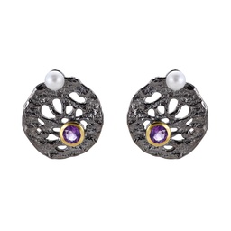 [V5331 Garden of Babylon] V5331, Earrings Silver 925,   Fresh Water Pearl,   Amethyst,   Hand Made