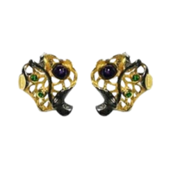 [V4628 Garden of Babylon] V4628, Earrings Silver 925,  Green Spinel,  Amethyst,  IPGold,  IPBlack,  Hand Made