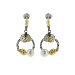 [V4455 Garden of Babylon] V4455, Earrings Silver 925,   Fresh Water Pearl,   Gold&Black plated,   Hand Made